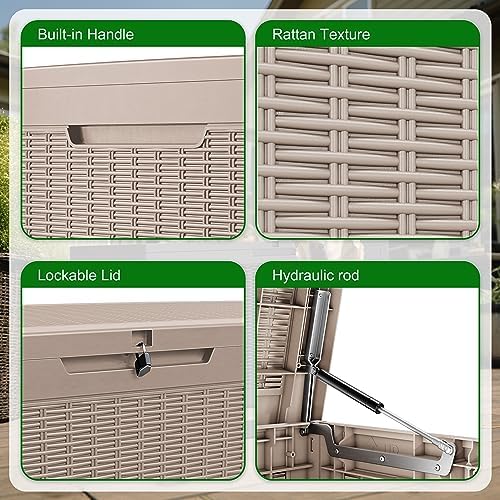 100 Gallon Outdoor Storage Box - Resin Deck Box for Waterproof Patio Furniture and Storage Bench - Lockable and UV-resistant for Pool and Outdoor (Grey)