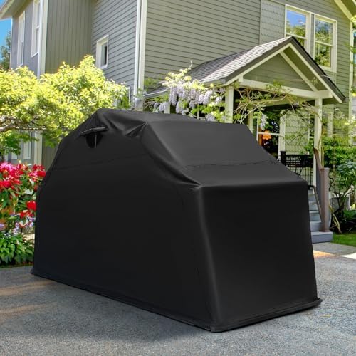 Goplus Motorcycle Storage Shed, 136 x 54 x 75 in Outdoor Motorcycle Tent Shelter Hard Shell, 600D Flip-Up Waterproof Cover, 2 Side Ventilation Windows, Heavy Duty Motorcycle Garage for Bikes, Vehicle