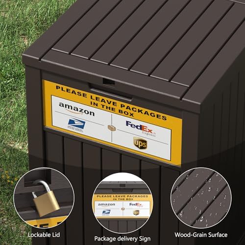 LHBGO Package Delivery Box for Outside with Sign, 48 Gallon Storage with Lockable Secure, Large Double Wall Resin Outdoor Package Delivery Waterproof