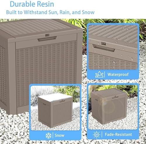 35 Gal Outdoor Storage Box Waterproof Lockable Deck Boxes Grey