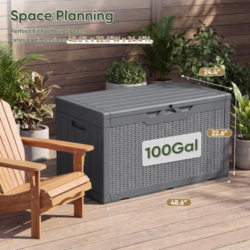 Flamaker Outdoor Storage Box 100 Gallon Waterproof Resin Deck Box
