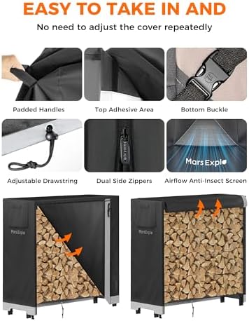 3ft Firewood Log Rack with Cover Outdoor, Heavy Duty Indoor Outdoor Firewood Storage Log Rack with Cover Combo Set Black