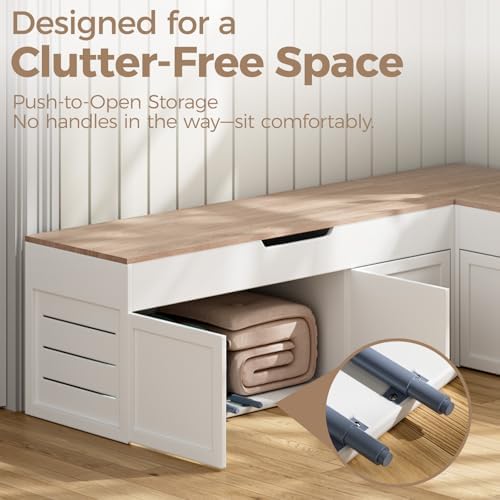 Kikihouse L-Shaped Corner Storage Bench, Backless Wood Bench, Wood