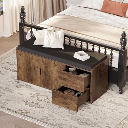 LVB Entryway Shoe Bench, Rustic Storage Bench with Cushioned Seating