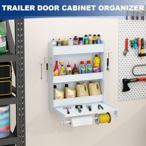 Wall Mount Design Trailer Cabinet With Flip Out Work Tray And Storage Hooks