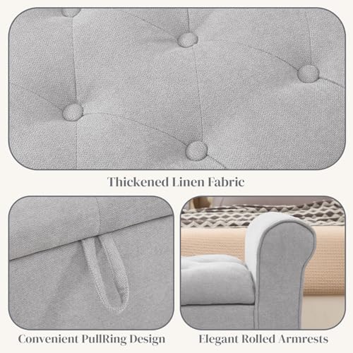 49" End of Bed Storage Bench for Bedroom, Upholstered Storage Ottoman