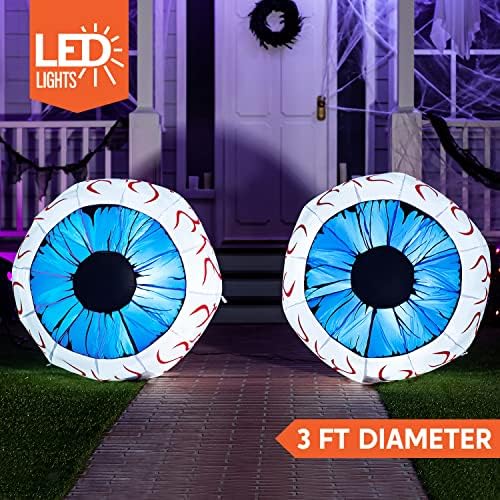 Joiedomi 3Ft Halloween Inflatable Large Set of Eyes, Light Up Eyeball with Build-in LEDs, Blow Up Inflatable for Halloween Party Indoor, Outdoor, Yard, Garden, Lawn Decorations for Yard (Blue)