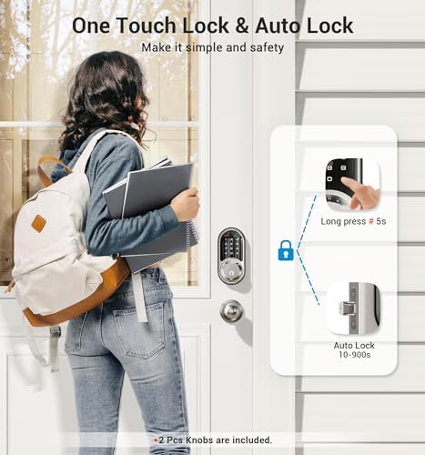 Veise RZ06C Smart Lock Electronic Deadbolt 2 Knobs Handle Set, Satin Nickel