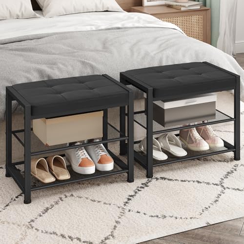 HOOBRO Small Shoe Bench, 3-Tier Shoe Rack, Shoe Storage Bench