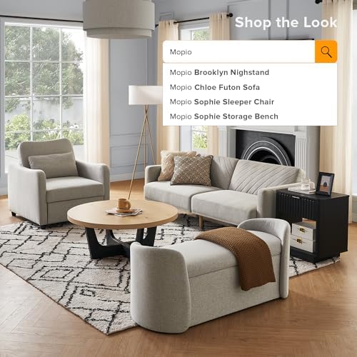 mopio Sophie 51" Ottoman Storage Bench, Entryway and Window Seating, End of Bed Curved Stool for King & Queen Bed, Storage Chest for Bedroom (Light Gray Fabric)