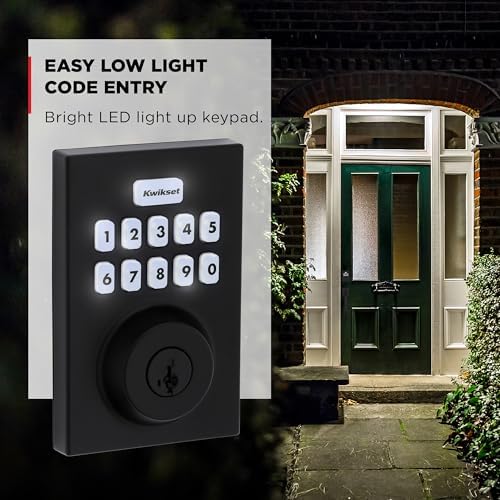 Kwikset Powerbolt 250 10-Button Keypad Matte Black Contemporary Electronic Deadbolt Door Lock, Featuring Convenient Keyless Entry, Customizable User Codes and Auto-Locking