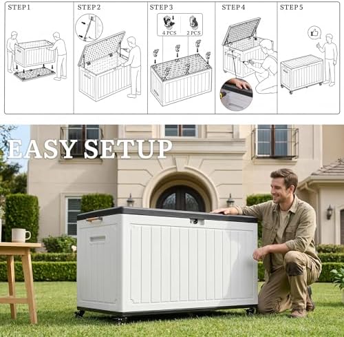 YITAHOME 90 Gallon Outdoor Double-Wall Deck Box with 6 Swivel Wheels