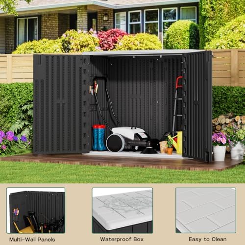 KINYING Outdoor Horizontal Storage Sheds,37 Cu.ft Outdoor Storage Cabinet Waterproof Resin Tool Storage Box for Lawn Mower,Garden Tools and Patio Furniture, Lockable (Black)