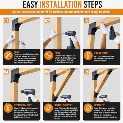 45 Degree Pergola Brackets for 4x4 Lumber, Q235 Steel, 8 Pack