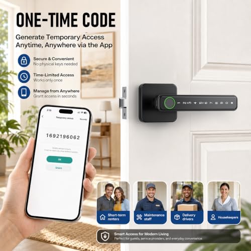 Smart Fingerprint Door Lock Knob, Biometric Keyless Entry Bedroom Handle