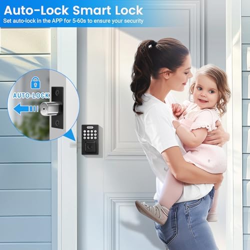 KNOBWELL Smart Lock Deadbolt for Front Door, Fingerprint Keyless Entry Door Lock, Biometric Touch Digital Keypad Deadbolt, Electronic Password Door Locks with Bluetooth and APP Control
