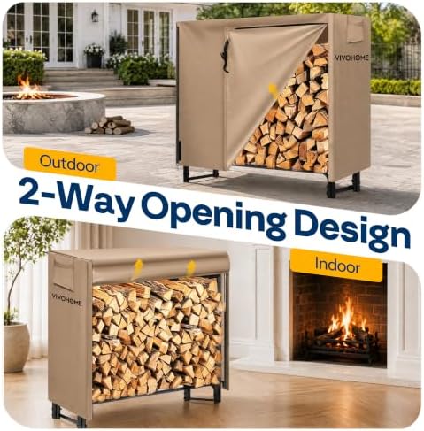VIVOHOME 4ft Waterproof Outdoor Firewood Log Rack Cover, Brown