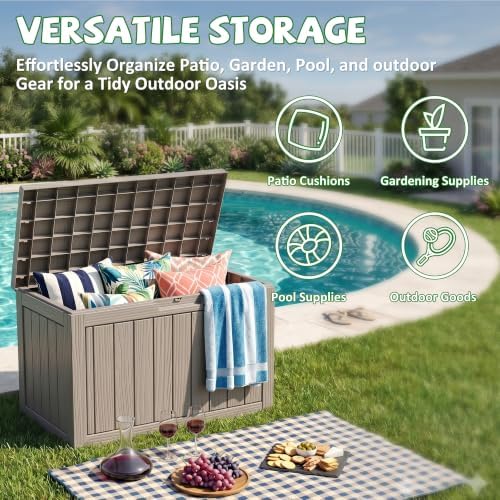 DRATO 55 Gallon Outdoor Storage Box Waterproof, Lockable Resin Deck Boxes