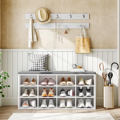 HOOBRO Shoe Storage Bench with Cushion, 39.4" L Entryway Bench