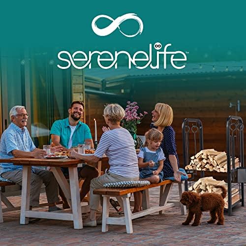 SereneLife Heavy Duty Firewood Rack Holder, Metal Log Storage Organizer with Shelves & Fireplace Tools, Black Powder Coated Wood Stacker for Indoor Fireplace, Outdoor Patio, Deck, Backyard