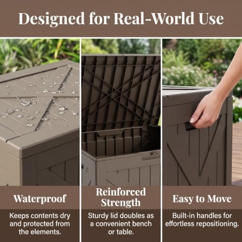 32 Gallon Waterproof Resin Storage Deck Box, Light Coffee