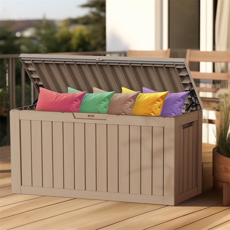 80 gallon outdoor deck box, lockable waterproof outdoor showing dimensions