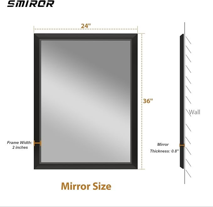 SMIROR Matte Black Bathroom Mirror