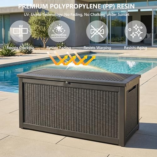 Outdoor Storage Box,320 Gallon Waterproof Deck Box [Upgraded 3.0]