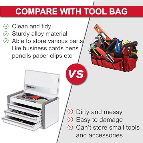 P.I.T. Mini Tool Box,3 Drawers Small Metal Toolbox for Tools Storage,White