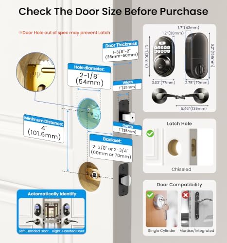 Veise RZ-C Keyless Entry Door Lock with 2 Lever Handles, Matte Black