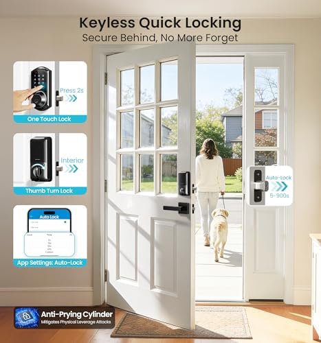 Veise VE07-L Fingerprint Smart Lock with 2 Lever Handles Set, Matte Black