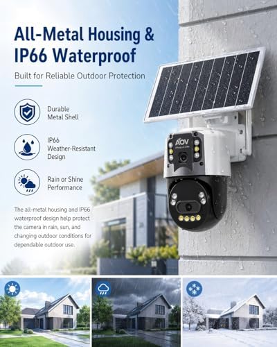 jidetech solar aov dual lens ptz security camera, front angle view