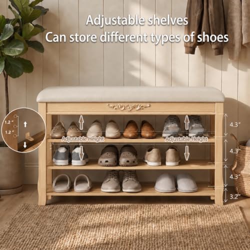 Shoe Rack Bench Entryway Storage with Leather Cushion, 31.5"