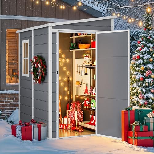 DWVO 5x4FT Resin Outdoor Storage Shed with Floor, Waterproof Tool Shed