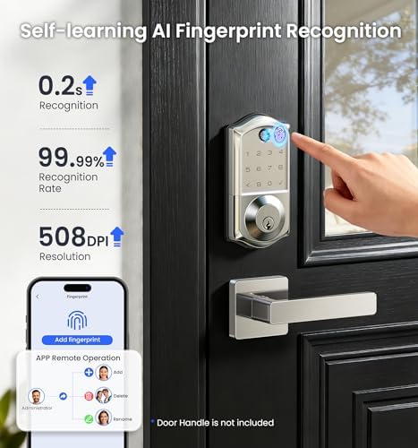 Veise VE017G WiFi Smart Keyless Entry Lock for Front Door, Satin Nickel