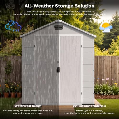 Patiowell 6X10 FT Plastic Outdoor Storage Shed with Floor, Light Grey