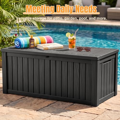 Outdoor Storage Box, 260 Gal Waterproof Resin Deck Box w/Support Rod