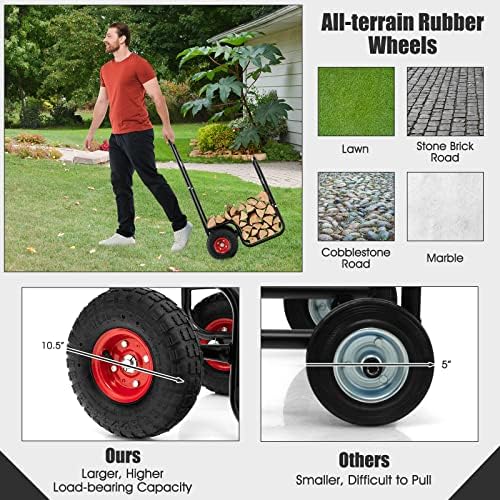 ORALNER Firewood Log Cart Carrier, 26" Fire Wood Moving Carts with Large Rubber Wheels, Firewood Rack Storage Mover Indoor Fireplace Log Holder Wood Stove Rolling Dolly Hauler for Outdoor Fire Pit
