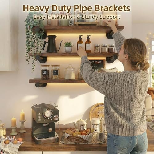 8 Inch Industrial Pipe Shelf Brackets Set of 6, Black Wall Shelving