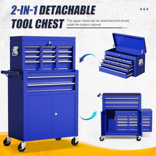10-Drawer Rolling Tool Chest with wheels, Lockable 2-in-1 Tool Box