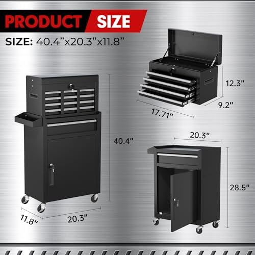 INTERGREAT Rolling Tool Chest, 5-Drawer Tool Box Organizer w/Lockable Wheels & Sliding Drawers & Detachable Top, Tool Storage Cabinet for Garage Workshop, Black