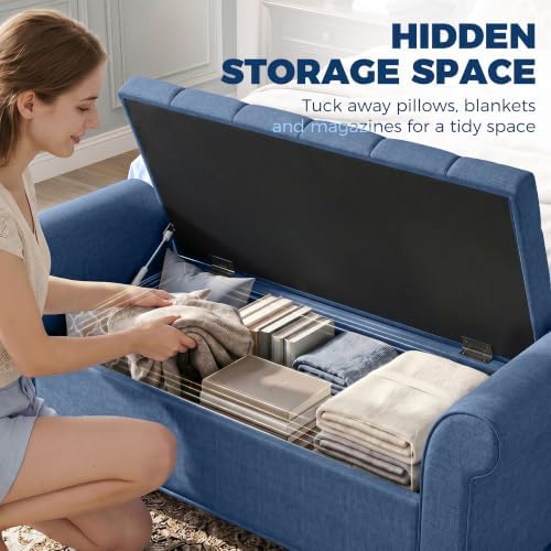 HOMCOM 47" Storage Ottoman End of Bed Bench with Rolled Arms Blue