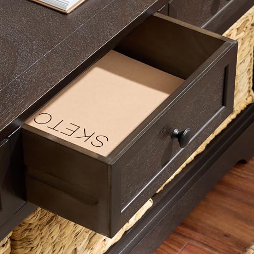 SAFAVIEH Home Collection – Damien Dark Chocolate 6-Drawer Storage Bench, Mixed-Material Cottage Design, Fully Assembled (AMH5701F)