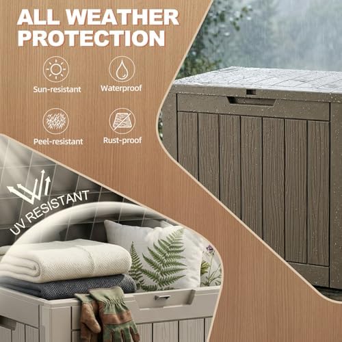 EFU Outdoor Storage Box 42 Gallon Deck Box, Waterproof Resin, Grey