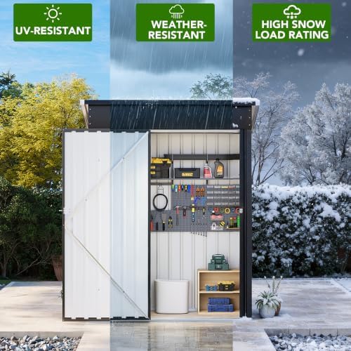 MXV 5x3 FT Outdoor Metal Storage Shed, Lockable Galvanized Steel Tool House with Sloped Roof, Waterproof Shed for Backyard, Garden, Patio, Black