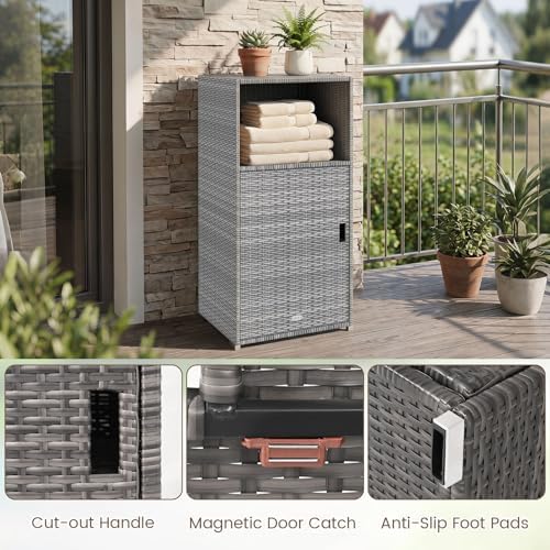 Tangkula Rattan Outdoor Storage Cabinet with 3 Storage Shelves