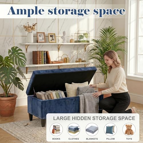 Joveco 41" Storage Bench,Tufted Fabric Storage Ottoman with Hinge and Legs