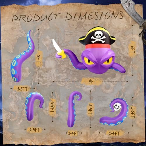 Halloween Inflatable Outdoor Decoration 9FT Pirate Octopus with 4 Tentacles