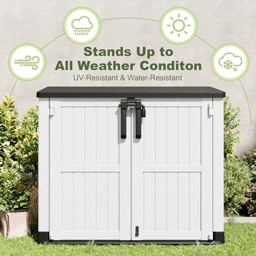 36 Cu Ft Resin Outdoor Storage Shed, Weatherproof Horizontal Outdoor Storage Cabinet with Dual Lock Door for Backyard, Patio, Garage, Garden(White)