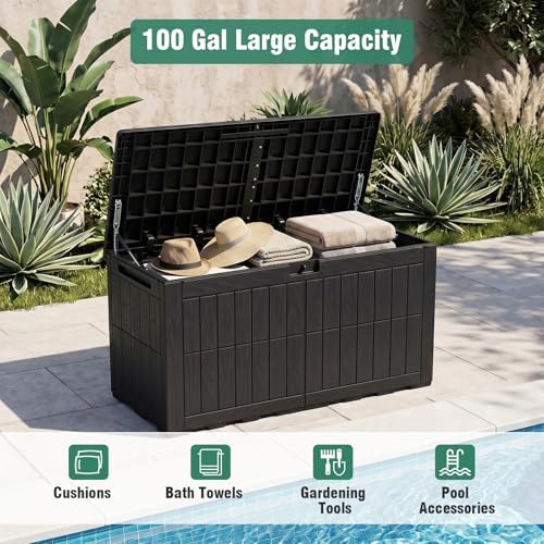 Tangkula 100 Gallon Outdoor Storage Box with Lockable Lid